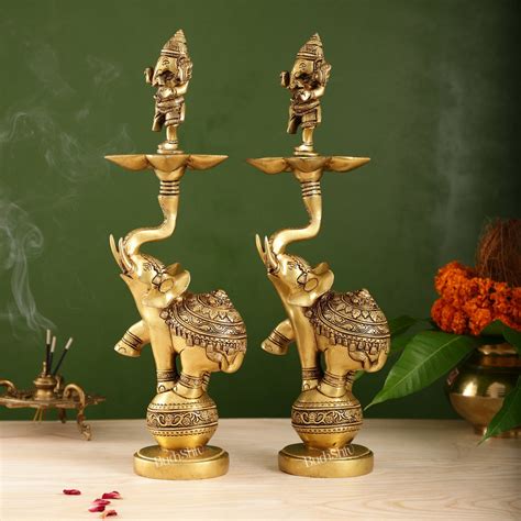 Buy Brass Dancing Ganesha on Jumping Elephant Lamp - 16" - Budhshiv.com