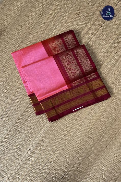 Peach Pink Korvai Silk Cotton Saree With Plain Pattern - Sri Arya Silks