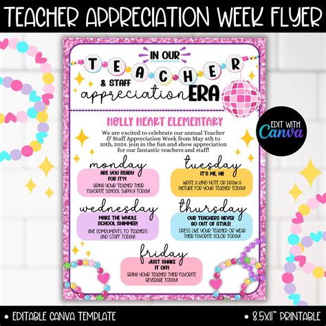 Teacher and Staff Appreciation Week Theme Flyer, Editable Canva ...