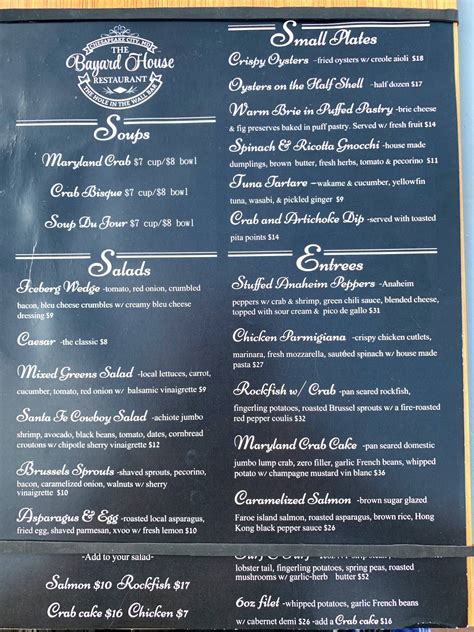 Menu at The Bayard House Restaurant, Chesapeake City