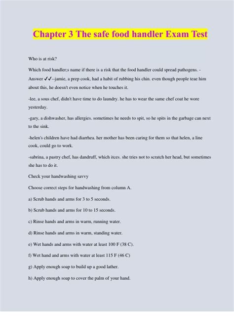 Chapter 3 The safe food handler Exam Test - Texas food manager ...