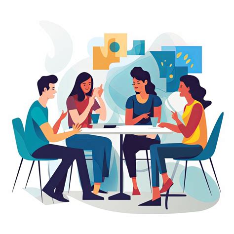 Flat vector style illustration a diverse group of people talking and ...
