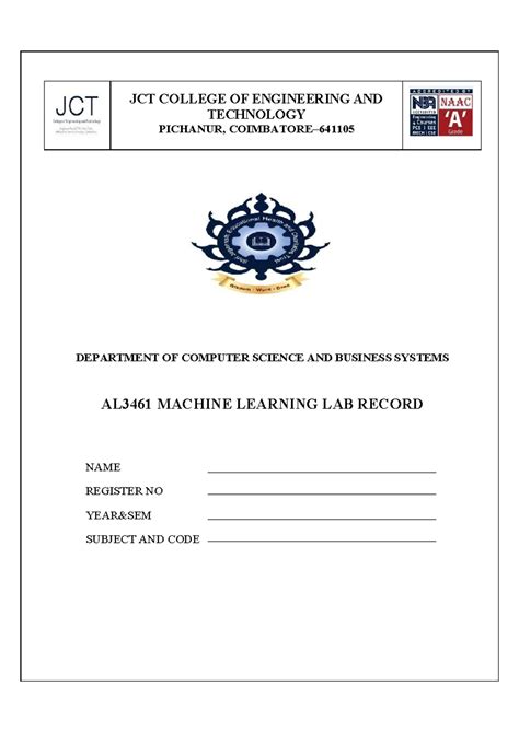 ML Record - goog - JCT COLLEGE OF ENGINEERING AND TECHNOLOGY PICHANUR ...