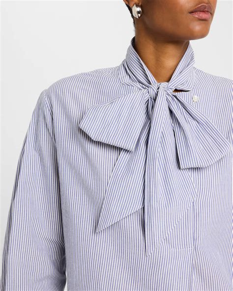 Vanessa Bruno Striped Tie-Neck Cotton Blouse | Neiman Marcus