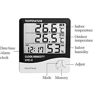 ApTechDeals Digital Hygrometer Thermometer Humidity Meter With Clock ...
