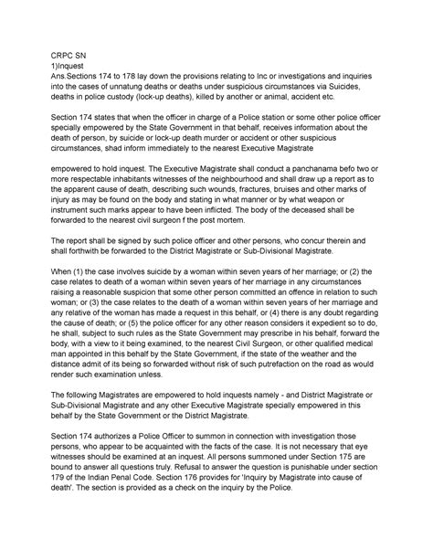 CRPC - Section 174 states that when the officer in charge of a Police ...