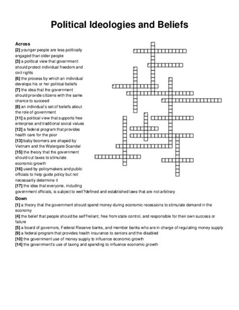 Political Ideologies and Beliefs Crossword Puzzle