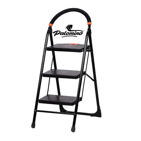 Palomino Black Heavy Duty Folding 3.1 Ft Stepladders with Wide 3 Steps ...