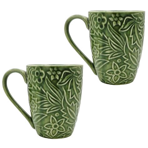 Buy WRAPPING STUDIO Handmade Design Floral Ceramic Green Mug for Coffee ...