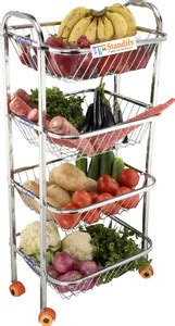 Standify Stainless Steel 4 Tier Fruit & Vegetable Stand Kitchen Trolley ...