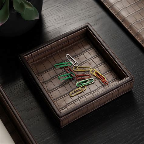 Brown Croco Texture Faux Leather Pin Tray - Small