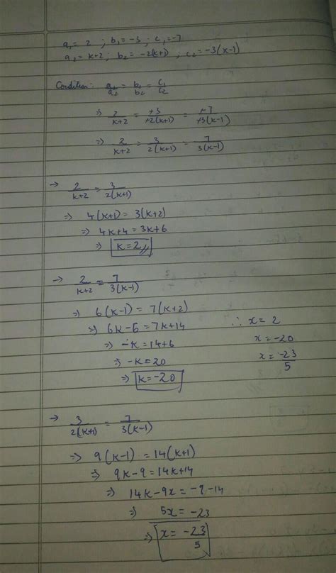 2x-3y=7; (k+2)x-(2k+1)y=3(2k-1) - Brainly.in