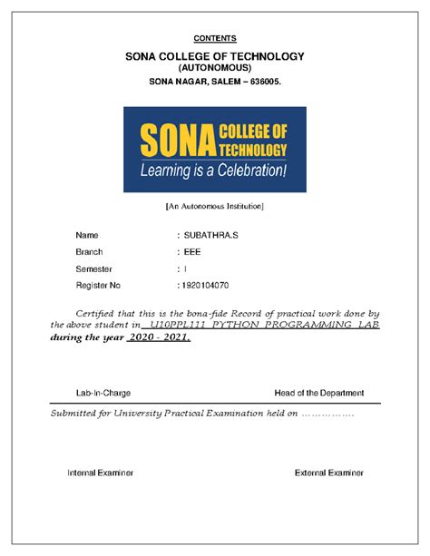 Python record - CONTENTS SONA COLLEGE OF TECHNOLOGY (AUTONOMOUS) SONA ...