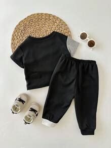 SHEIN Baby Boy/Toddler Boy 2 Pieces Set Outfit, Short Sleeve T-Shirt ...