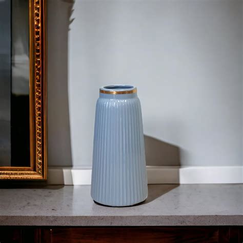 Buy Art Street Decorative Ceramic Flower Vase with Grooves, Modern ...