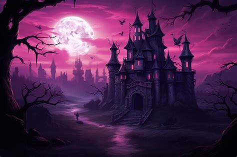 Arafed castle in a spooky forest with a full moon in the background ...