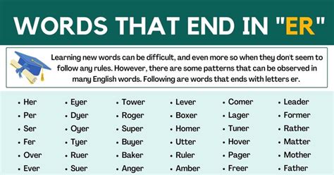 600+ Beautiful Words that End in ER in English • 7ESL