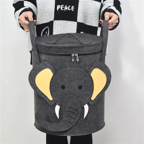 Felt Kids Cartoon Laundry Basket With Lid Round Storage Basket – House ...