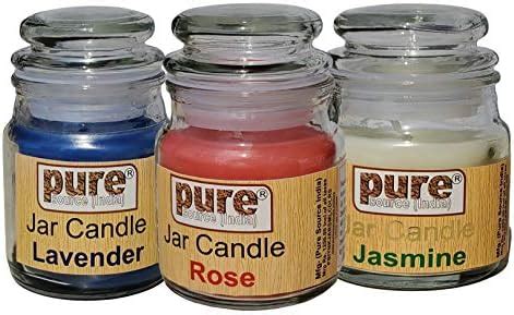 Pure Source India Wax Jar Candle, Pack of 3, Rose;Jasmine;Lavender, 6 x ...