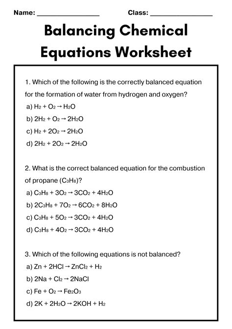 45+ Balancing Chemical Equations Worksheet Samples to Download in PDF