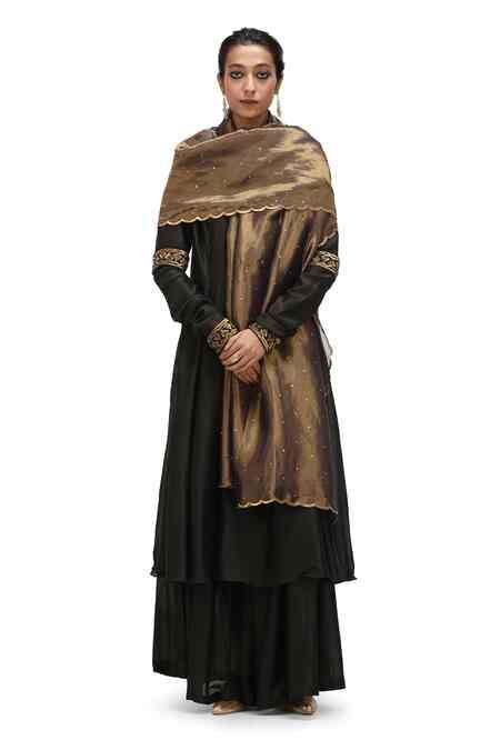 Buy Black Tissue, Silk Sequins Ezhil Scallop Hem Dupatta For Women by ...