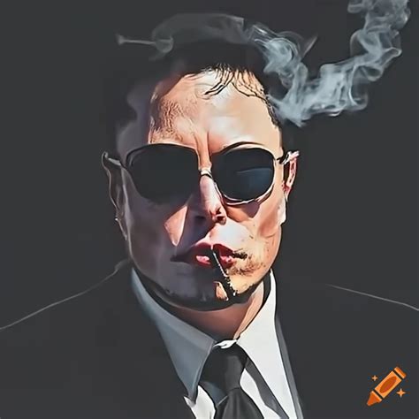 Elon musk in sunglasses smoking a cigar on Craiyon