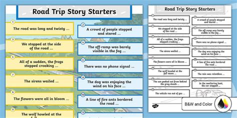 Road Trip Story Starter List for 3rd-5th Grade