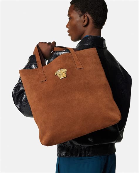 La Medusa Suede Tote Brown | VERSACE US