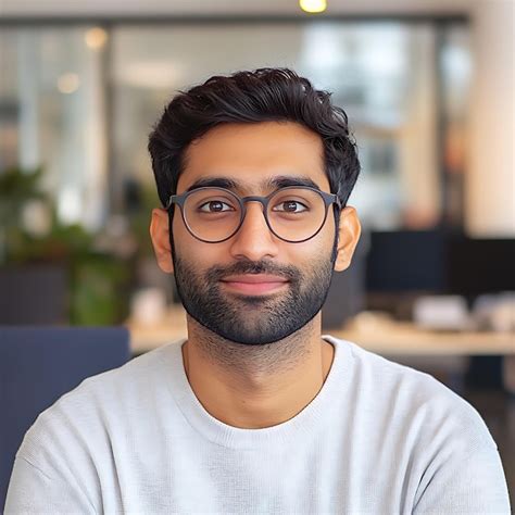 There is a man with glasses and a beard sitting in a chair | Premium AI ...