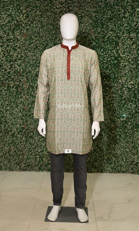 Sage Green Odisha Ikat Sambalpuri Cotton Kurta For Men – IndianVillèz