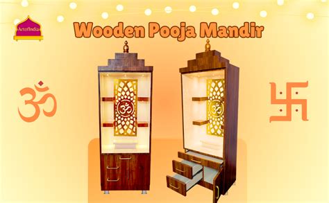 ARTOFINDIA Wooden Brown Temple for Home & Office | Big Pooja Mandir ...