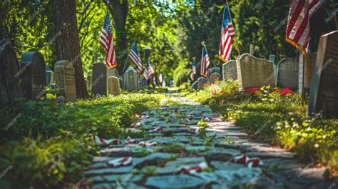 Premium Photo | Memorial Day tributes Tombstones and flags