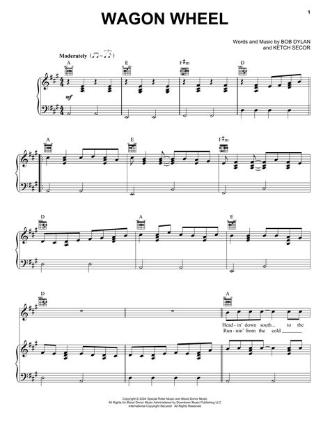 Wagon Wheel by Darius Rucker Sheet Music for Piano, Vocal & Guitar ...