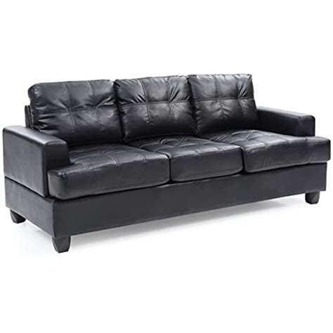 Glory Furniture Black Faux Leather Sofa, Tufted Seating, Compact Design ...