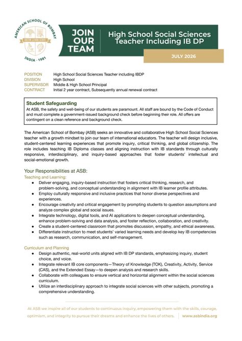 ASB High School Social Sciences Teacher by asbindia.org - Issuu