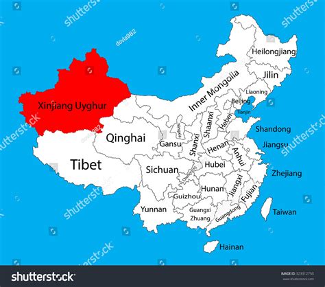 Xinjiang Uyghur Province Map China Vector: เวกเตอร์สต็อก (ปลอดค่า ...