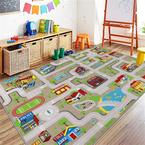 Amazon.com: Capslpad Tan Car Road Kid Rug Carpet Playmat for Playoom Traffic Road Kids Play Mat ...