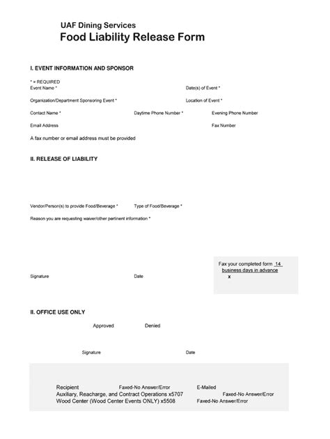 UAF Food Liability Release Form - Fill Online, Printable, Fillable ...