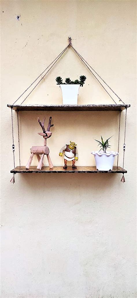 Emm Sons 2-Tier Wall Hanging Shelf, Floating Shelves, Hanging Swing ...