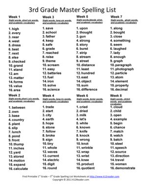 Spelling Words For 3rd Grade - Fill Online, Printable, Fillable, Blank ...