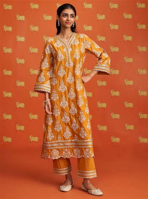 Kaeo Supima Cotton Orange Kurta Set