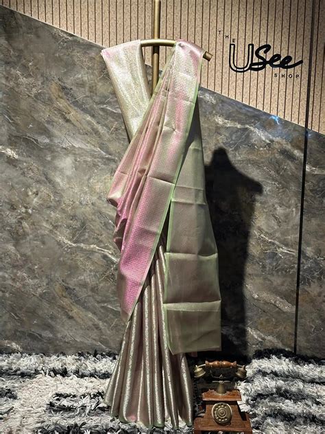 Ready To Wear Neon Green Glass Tissue Saree – Unique Threads Sarees