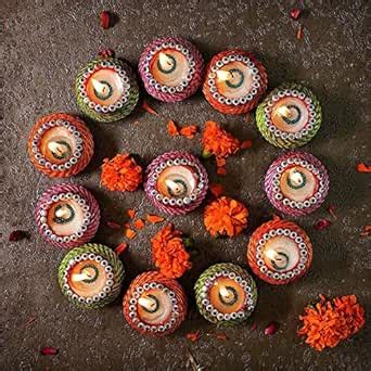 Buy True Decor Handmade Clay Wax Filled Diyas Deepak for Diwali ...