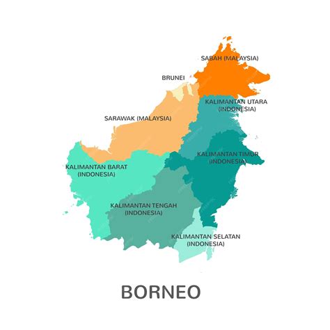 Premium Vector | Color map of the island of borneo and its administrative areas