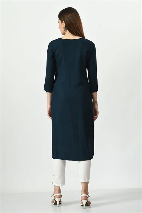 Teal Blue Embroidered Straight Kurta – SABHYATA CLOTHING