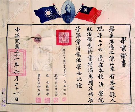 泰安市档案馆 民国教育档案陈列室 1932 年 6 月北京私立燕京大学颁发的毕业证书