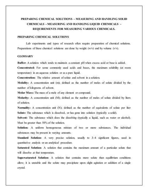 PREPARING CHEMICAL SOLUTIONS – MEASURING AND HANDLING SOLID CHEMICALS ...