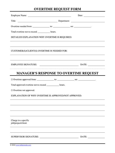Overtime Request Form - Blank Fillable Template | Fill Out, Print ...
