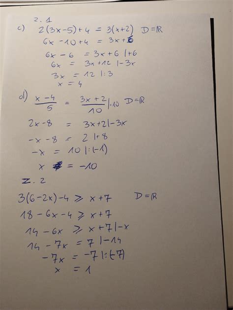 Zad.1 Rozwiąż równanie c) 2(3x-5)+4=3(x+2) d)x-4/5=3x+2/10 Zad.2 ...