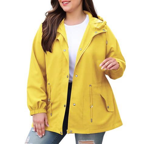 hotojiny Women Plus Size Rain Jacket Lightweight Waterproof Full Zip ...